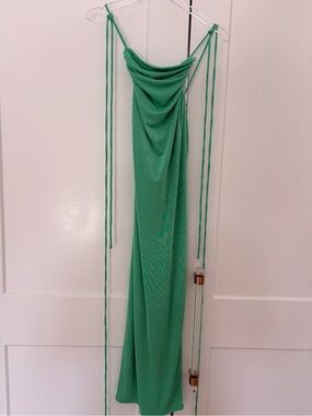 Green Maxi Dress with Cowl Neck and Tie Straps